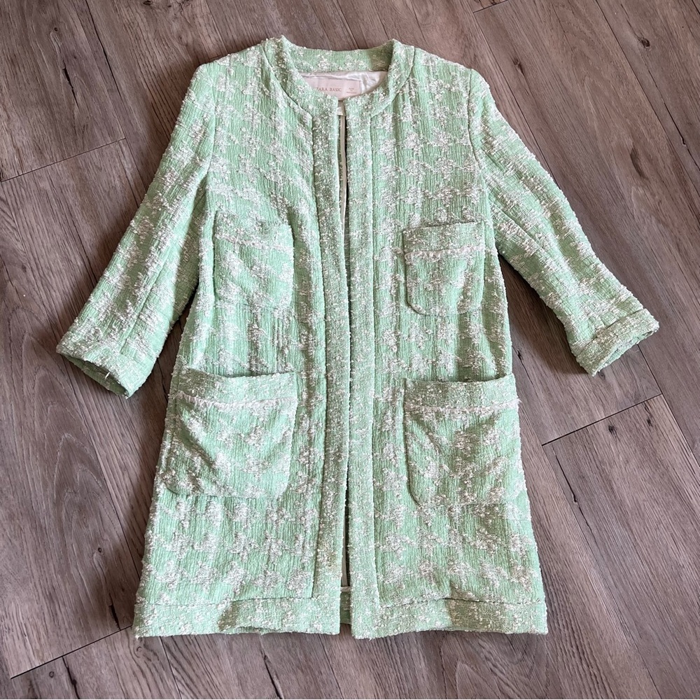 Zara Light Green Tweed Blazer